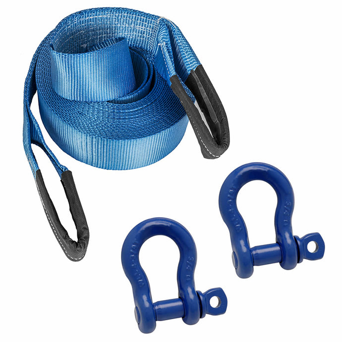 Tow Rope 5m Heavy Duty Towing Strap & 2 x 3/4 Shackles Recovery