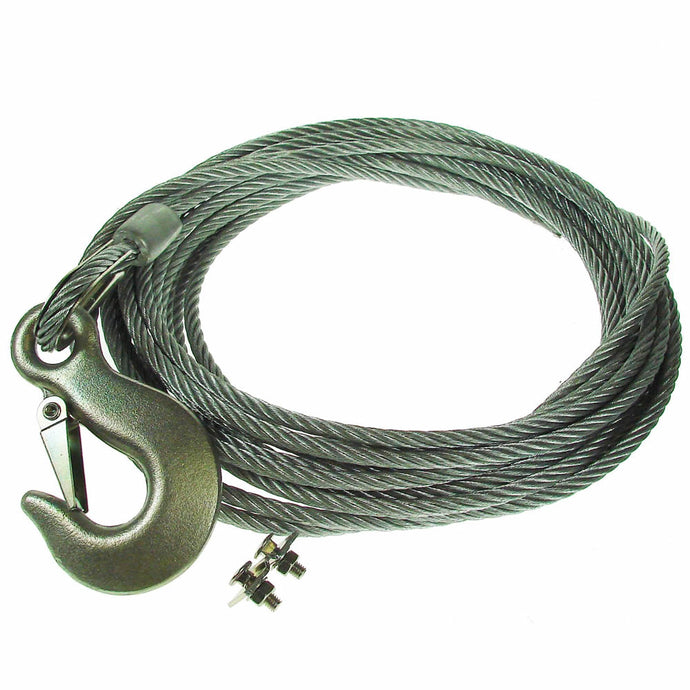 Winch Cable 8M Steel Wire with Galvanized Heavy Duty Hook - 6mm Diameter